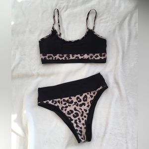 ~TWO PIECE BLACK/CHETAH PRINT SWIMSUIT~